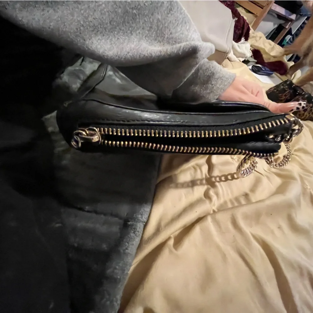 Pour La Victoire Black Leather Crossbody with Gold Chain - Picture 2 of 4